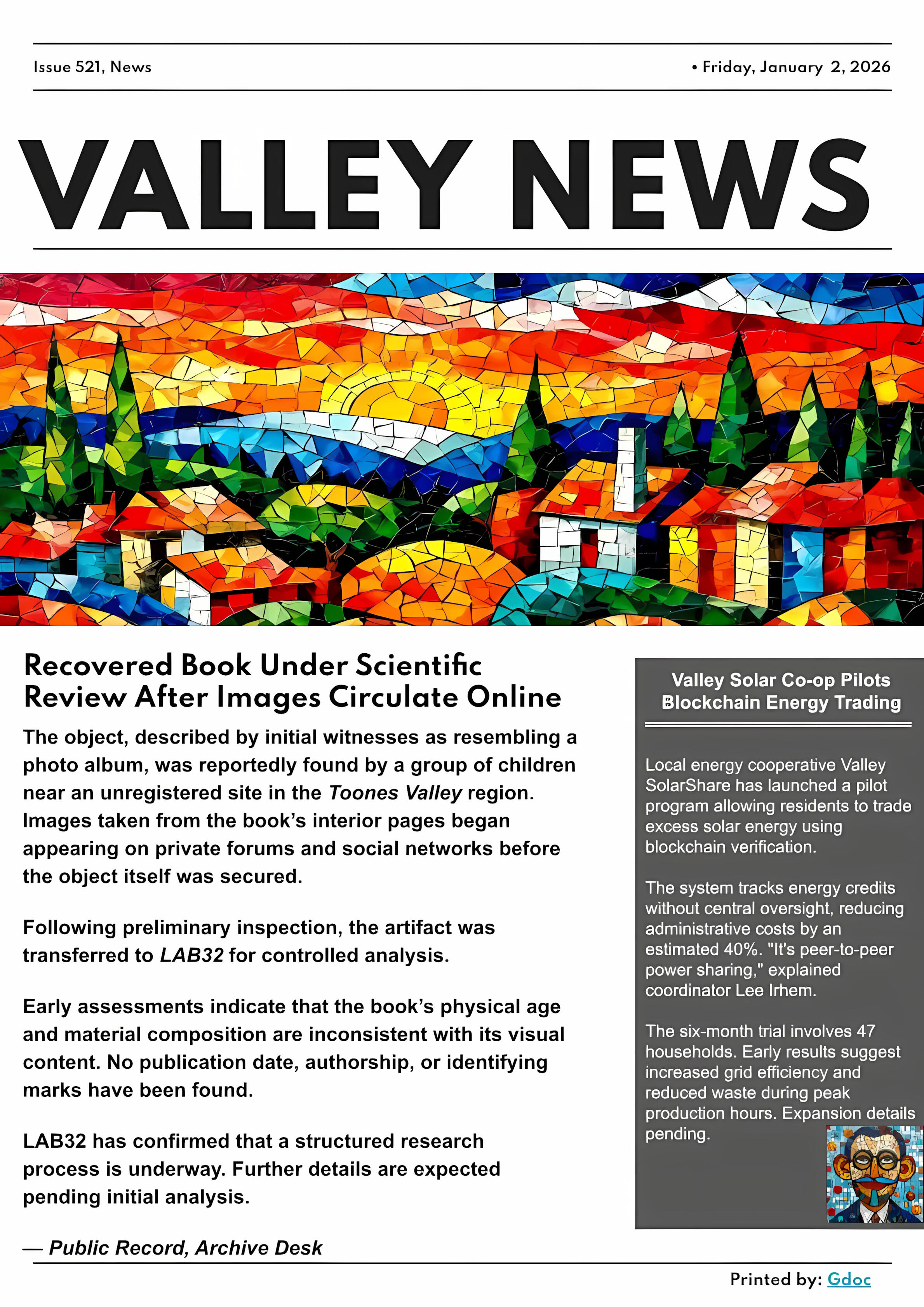 The Archive: Documentation 001 Press release Toones World Archive Record: A press release about the Discovery of Toones World Book- The Archive as it is transfered to LAB32 (Visual Record 001)